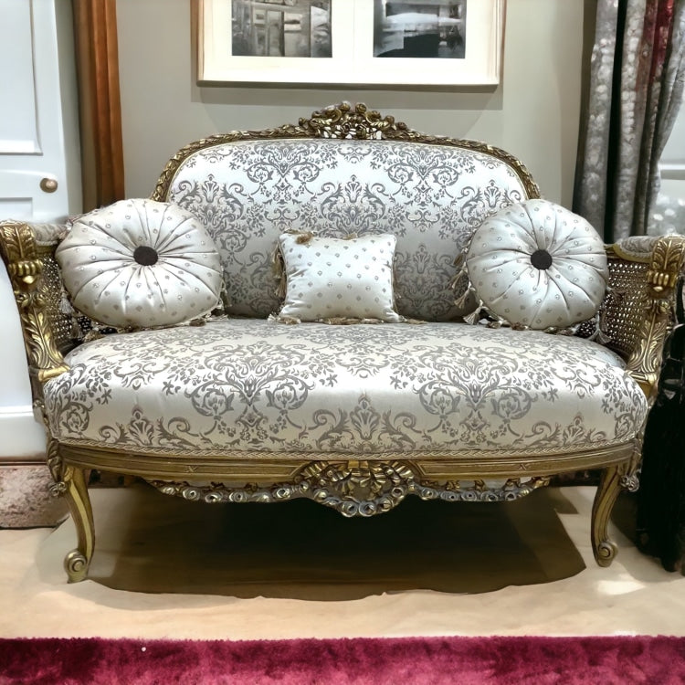 كنبة انتيك كانيه - كنبه انتيك كانيه مصنوعه من الخشب الزان الروماني والكانيه الطبيعيالدهان دهب قديم متربالقماش حرير مشجر140*65