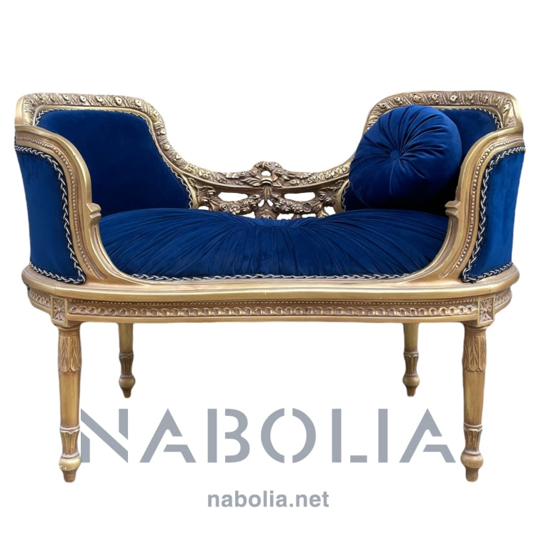 كنبة انتيك كحلي - كنبه انتيك من الخشب الزان الروماني دهب انجليزي ايطالي انتيك التنجيد من القماش القطيفه الكحلي مقاس 105 اتفرج علي المنتج علي الطبيعه في ورشنا