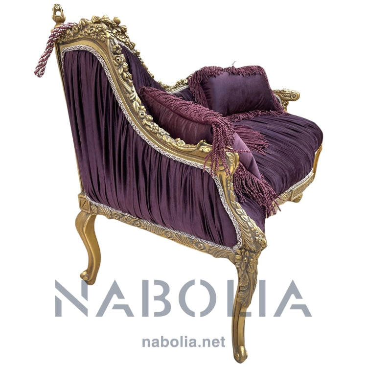 كنبة بليسيه انتيك - كنبه انتيك مصنوعه من الخشب الزان الروماني اويمه يدوي متقنهدهان دهب قديم متربقماش قطيفه بليسيه115*65