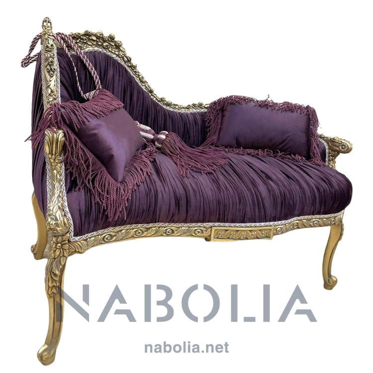 كنبة بليسيه انتيك - كنبه انتيك مصنوعه من الخشب الزان الروماني اويمه يدوي متقنهدهان دهب قديم متربقماش قطيفه بليسيه115*65