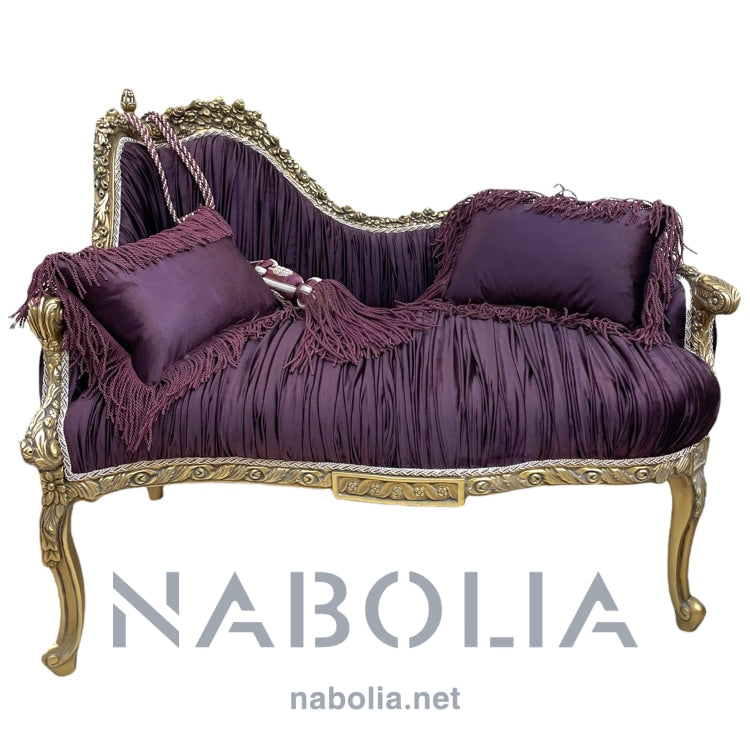 كنبة بليسيه انتيك - كنبه انتيك مصنوعه من الخشب الزان الروماني اويمه يدوي متقنهدهان دهب قديم متربقماش قطيفه بليسيه115*65