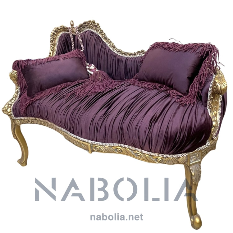 كنبة بليسيه انتيك - كنبه انتيك مصنوعه من الخشب الزان الروماني اويمه يدوي متقنهدهان دهب قديم متربقماش قطيفه بليسيه115*65