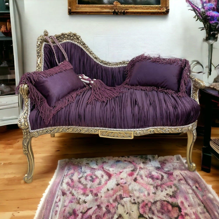 كنبة بليسيه انتيك - كنبه انتيك مصنوعه من الخشب الزان الروماني اويمه يدوي متقنهدهان دهب قديم متربقماش قطيفه بليسيه115*65