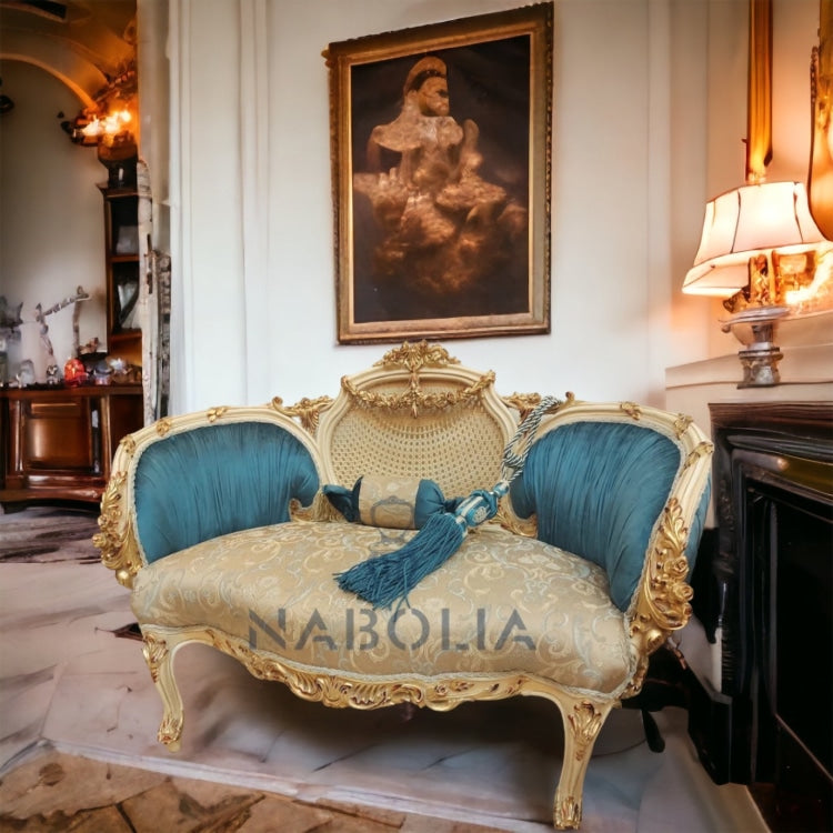 كنبة ظهر كانيه - كنبه انتيك ظهر كانيه كنبه انتيك مصنعه من الخشب الزان الروماني والكانيه الطبيعي لون لاكيه في دهب قديم قماش جوبلان مشجر في قطيفه ساده المقاسات: W 70 CM * L 140 CM