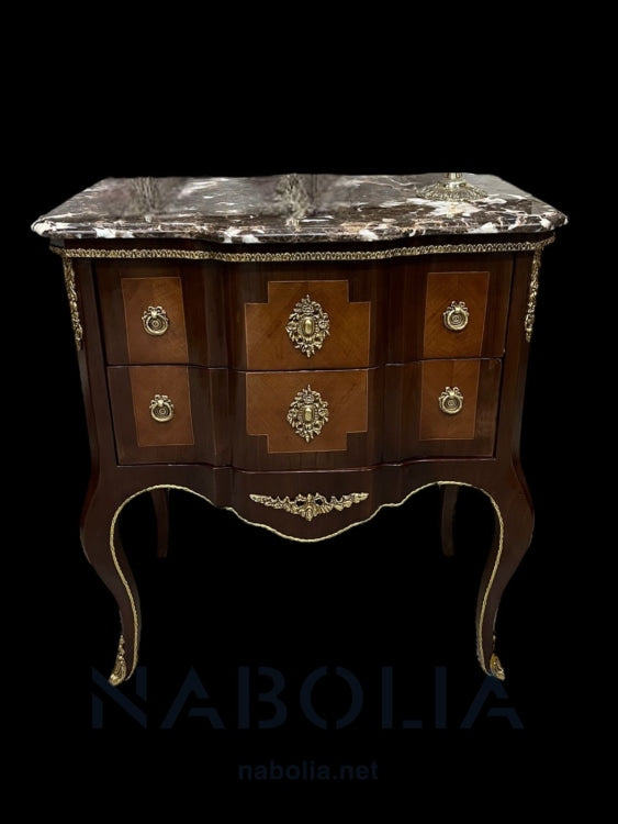 كومود فرنساوي - كومود فرنساوي اتنين درج مطعم بالنحاس و الرخام امبرادور المقاسات: W 72 CM * H 81 CM * B 42 CM