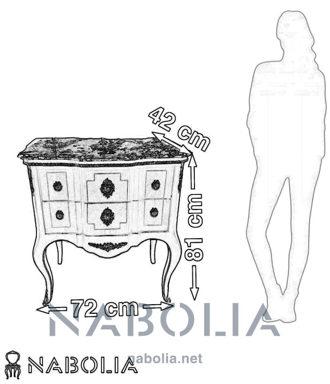 كومود فرنساوي - كومود فرنساوي اتنين درج مطعم بالنحاس و الرخام امبرادور المقاسات: W 72 CM * H 81 CM * B 42 CM