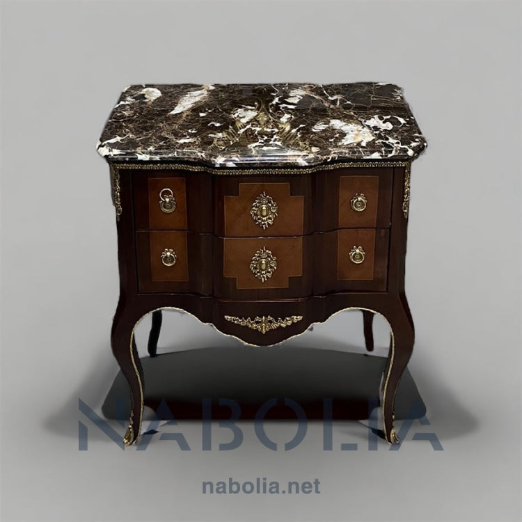 كومود فرنساوي - كومود فرنساوي اتنين درج مطعم بالنحاس و الرخام امبرادور المقاسات: W 72 CM * H 81 CM * B 42 CM