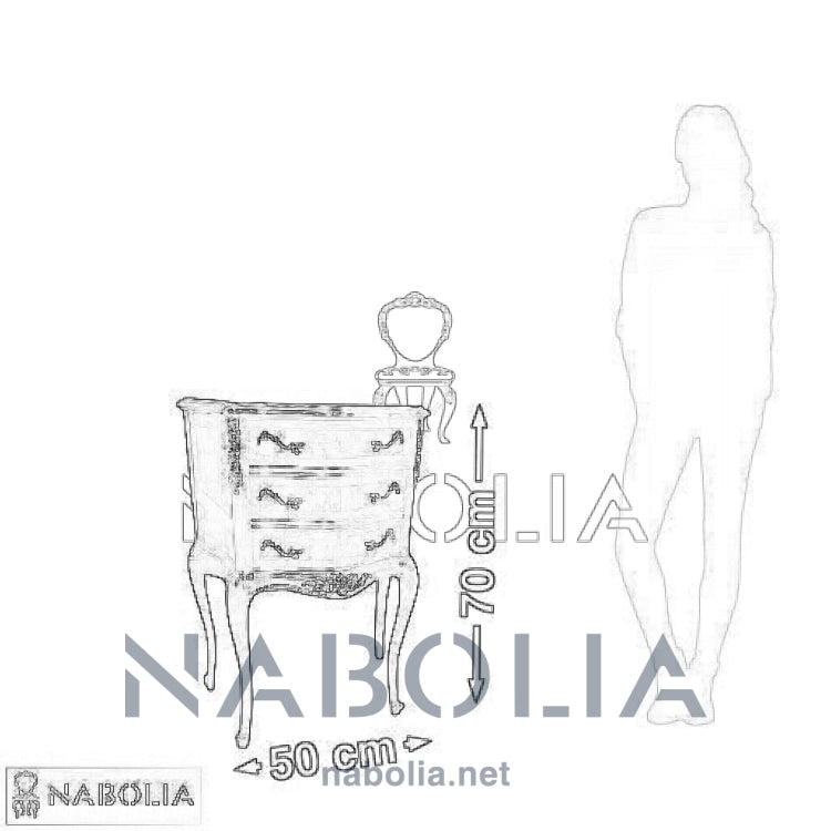 كومود لوكانز -  كومود لوكانز من الخشب الطبيعي تلاتة درج مشغول بالنحاس اليدوي وزجاج المقاسات: W 50 CM * L 70 CM