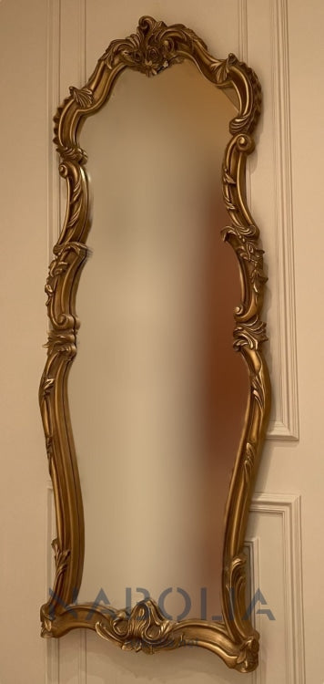 مرايا مدخل دهبي كلاسيك - برواز انتيك من الخشب الزان حفر هاند ميد دهان دهبي و مرايا جريش المقاسات: W 62 CM * H 155 CM