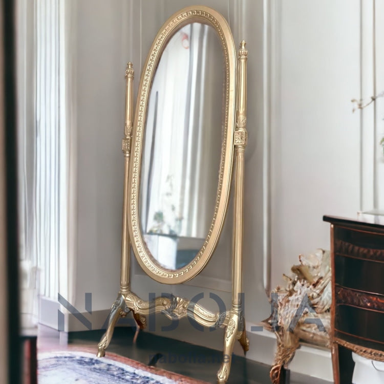 مرايا نيوكلاسيك - مرايا مدخل نيوكلاسيك مصنعة من خشب الزان الاحمر و الاويمة اليدوي و اللون شامبين المقاسات: W 67 CM * H 177 CM