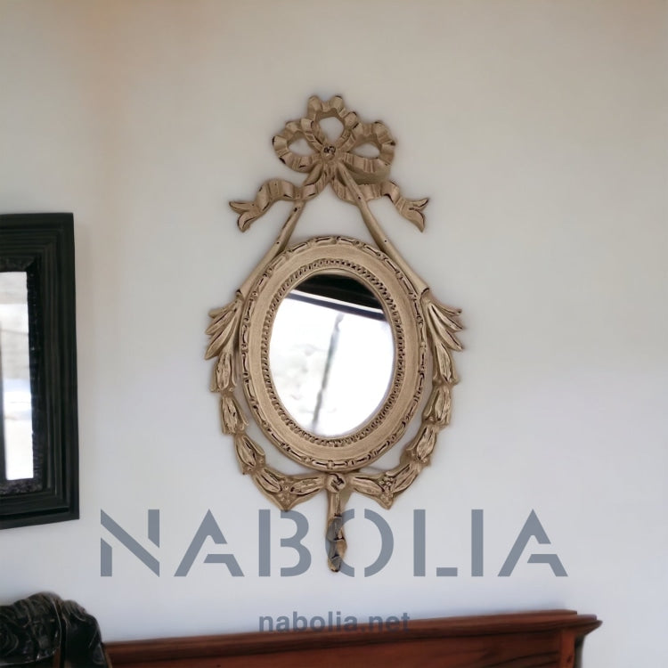 مراية فيونكة - برواز فيونكة أنتيك من الخشب الطبيعي والحفر اليدوي اوف وايت المقاسات: W 58CM * L 32 CM