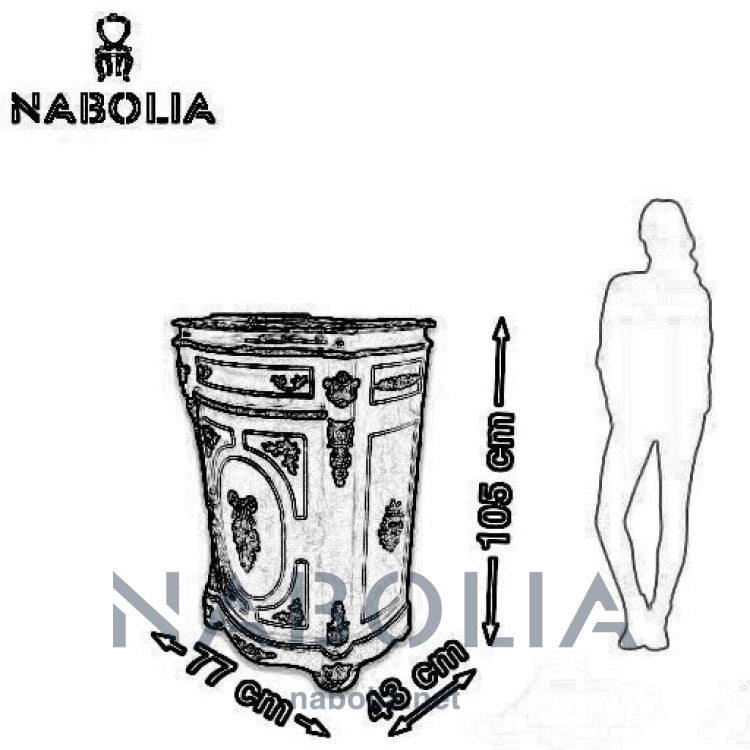 موبل فرنساوي-AS.10 -  موبل فرنساوي درج وضلفة من الخشب الطبيعي والقشرة الطبيعية مطعم بالنحاس المشغول يدويا ورخام امبرادور المقاسات: W 77 CM * H 105 CM * B 43 CM