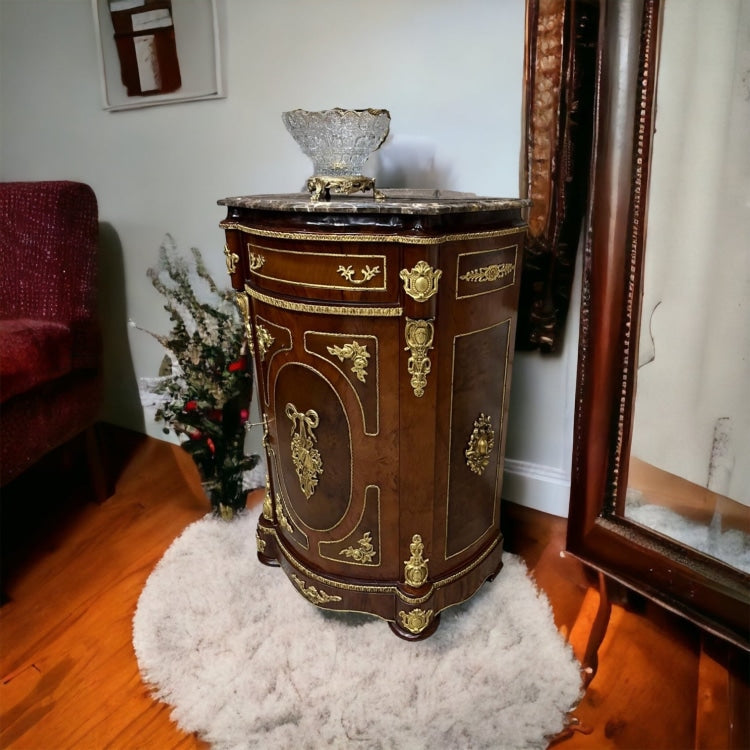 موبل فرنساوي-AS.10 -  موبل فرنساوي درج وضلفة من الخشب الطبيعي والقشرة الطبيعية مطعم بالنحاس المشغول يدويا ورخام امبرادور المقاسات: W 77 CM * H 105 CM * B 43 CM