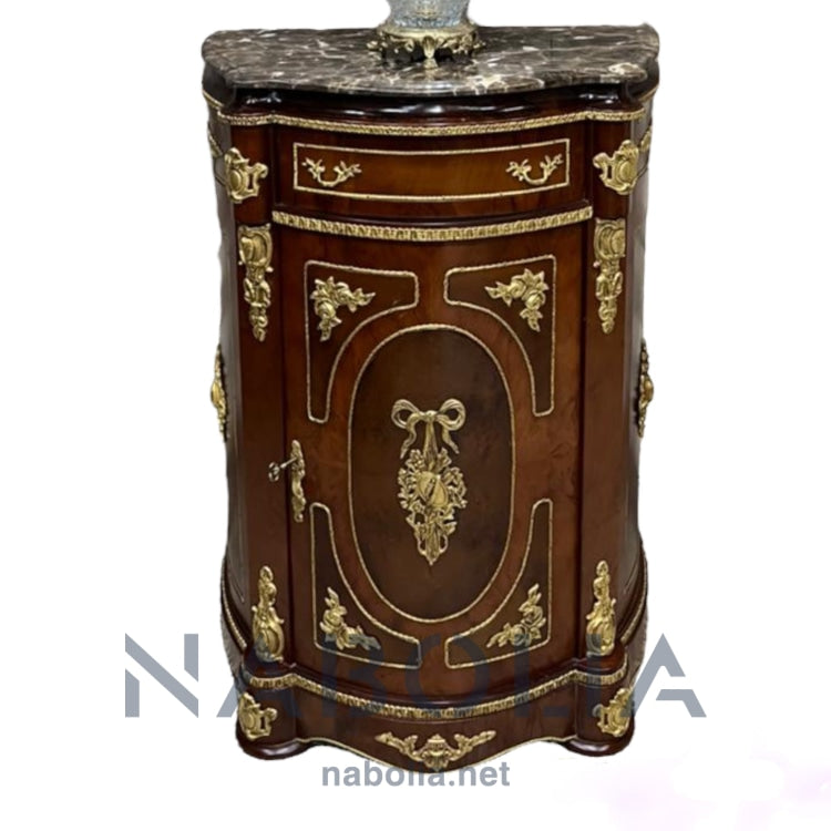 موبل فرنساوي-AS.10 -  موبل فرنساوي درج وضلفة من الخشب الطبيعي والقشرة الطبيعية مطعم بالنحاس المشغول يدويا ورخام امبرادور المقاسات: W 77 CM * H 105 CM * B 43 CM