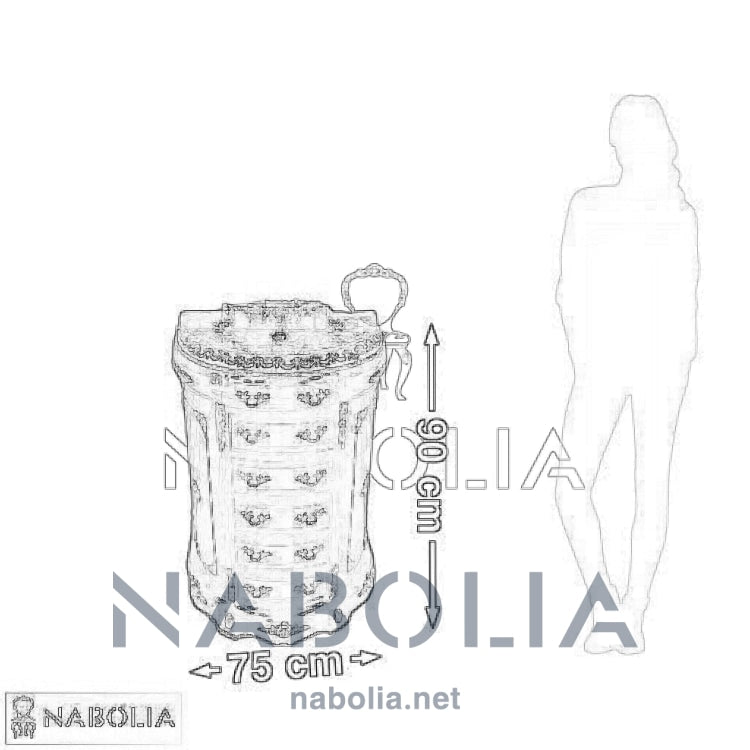 موبل فرنساوي-AS.13 -  موبل فرنساوي نص دايرة ستة ادراج من الخشب الطبيعي والقشرة الطبيعية مطعم بالنحاس المشغول يدويا ورخام امبرادور غامق المقاسات: W 75 CM * L 90 CM