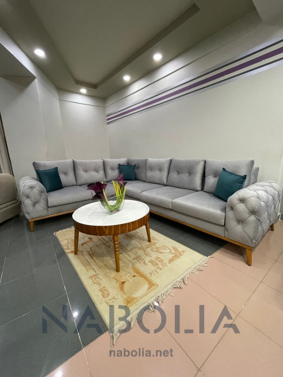 ركنة سلفر حرف L - ركنه مودرن حرف L مصنعه من أفضل أنواع الأخشاب الطبيعيه والاسفنج عالي الكثافه والقماش القطيفه 3*2