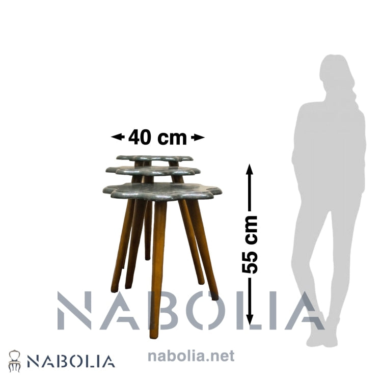 طقم ترابيزات ثلاثي متداخل بلون دارك جراي - لمسة عصرية بأناقة بسيطة يقدمها لك هذا الطقم المودرن من الترابيزات الثلاثية المتداخلة. يتميز بتصميم عملي يوفر مساحة عند التخزين ويضيف طابع ديكوري جذاب لأي غرفة مصنوع من أرجل خشب زان طبيعي ليوفر ثباتًا ومتانة عالية، مع قرصة من MDF بلون جراي غامق أنيق، ما يجعله مناسبًا للاستخدام بجانب الكنبة أو كزينة في الزوايا الخاماتالقرصة: MDFالأرجل: خشب زان طبيعي المقاساتW 40 CM × H 55 CM