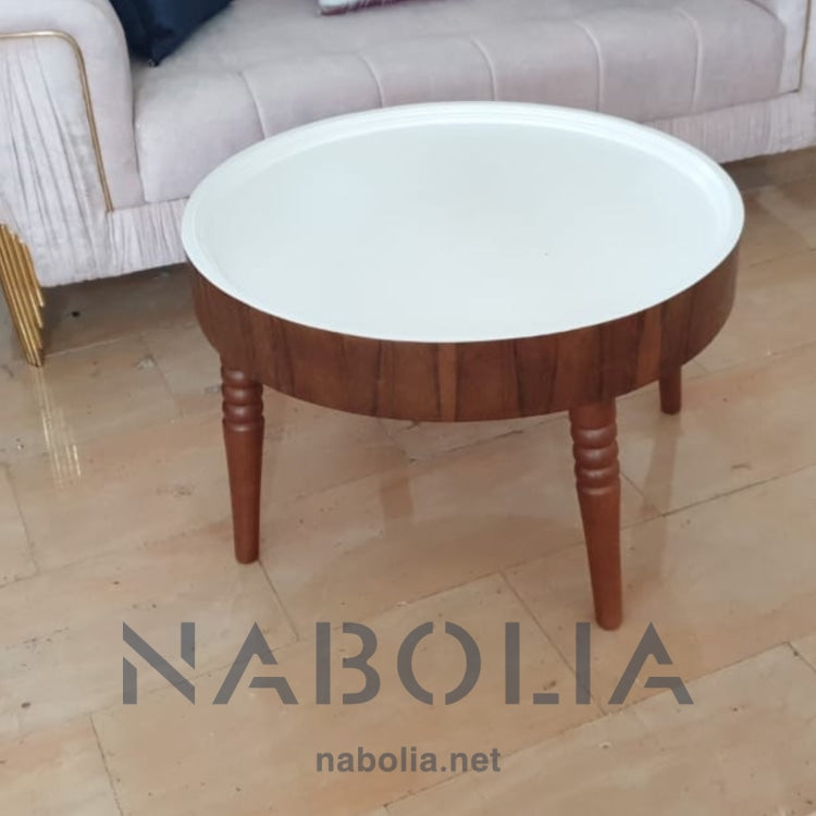 ترابيزة دائرية - ترابيزه دائرية مصنوعه بالكامل من الأخشاب الطبيعيه والقشره الطبيعي الرجلين من الخشب الزان دهان بوليستر اوف وايت في بني قطر 75 CM المقاسات: D 75 CM