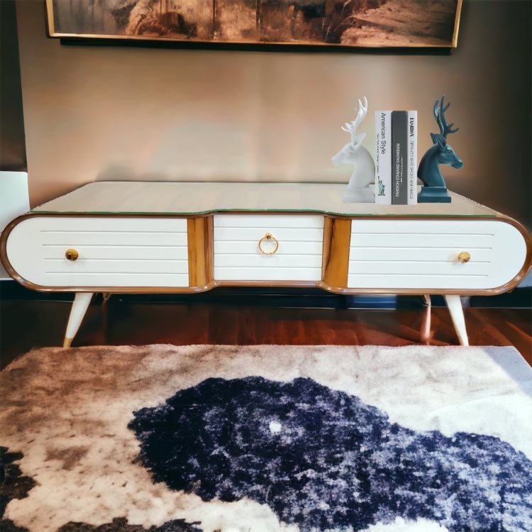 ترابيزة تلفزيون اوف وايت - وحدة تلفزيون من الخشب الطبيعي والقشرة الطبيعي وام دي اف اسباني تلاتة درج متاح ألوان المقاسات: W 160 CM * B 45 CM *H 55 CM