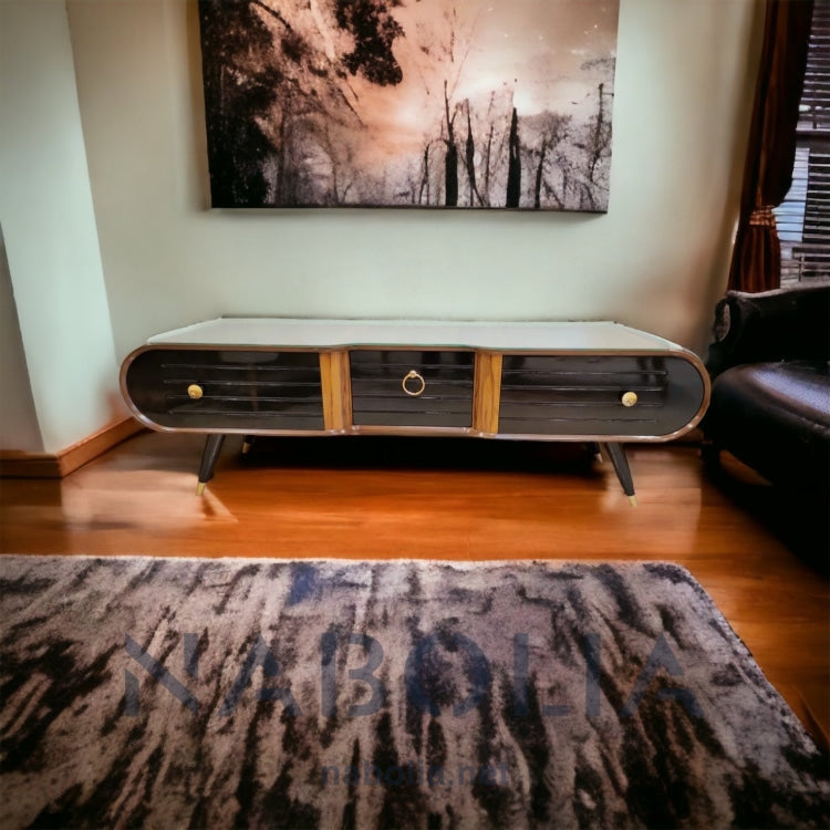 ترابيزة تلفزيون بندقي - وحدة تلفزيون من الخشب الطبيعي والقشرة الطبيعي تلاتة درج متاح ألوان المقاسات: W 160 CM * B 45 CM *H 55 CM