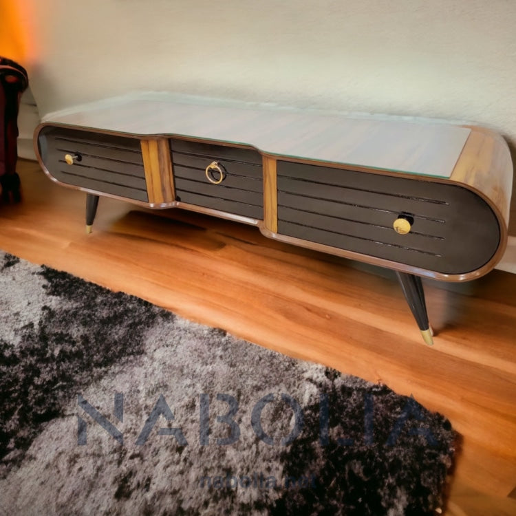 ترابيزة تلفزيون بندقي - وحدة تلفزيون من الخشب الطبيعي والقشرة الطبيعي تلاتة درج متاح ألوان المقاسات: W 160 CM * B 45 CM *H 55 CM