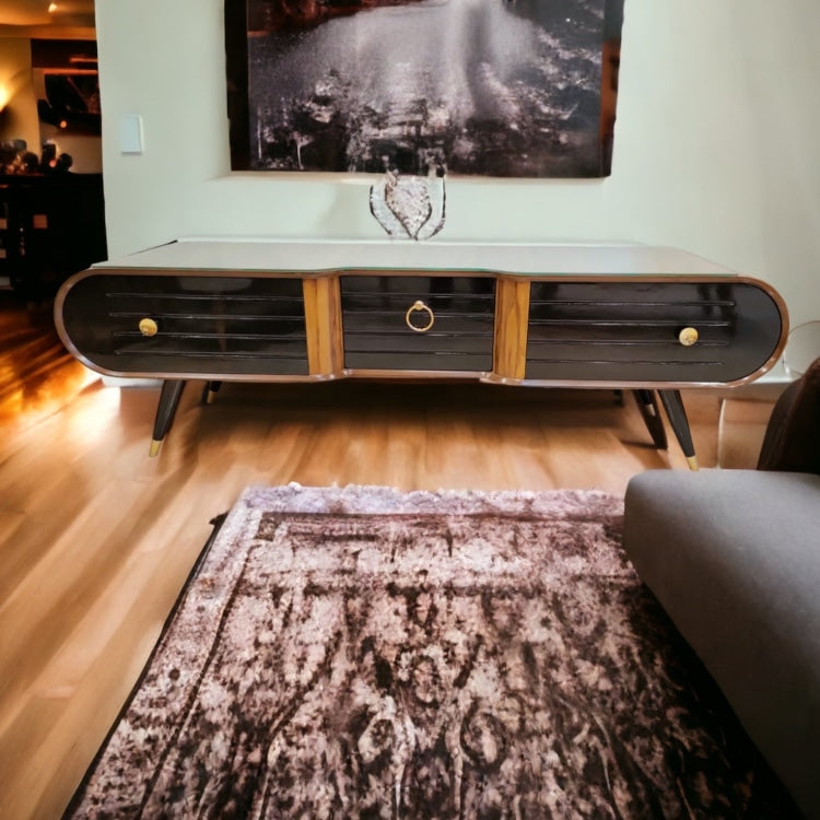 ترابيزة تلفزيون بندقي - وحدة تلفزيون من الخشب الطبيعي والقشرة الطبيعي تلاتة درج متاح ألوان المقاسات: W 160 CM * B 45 CM *H 55 CM