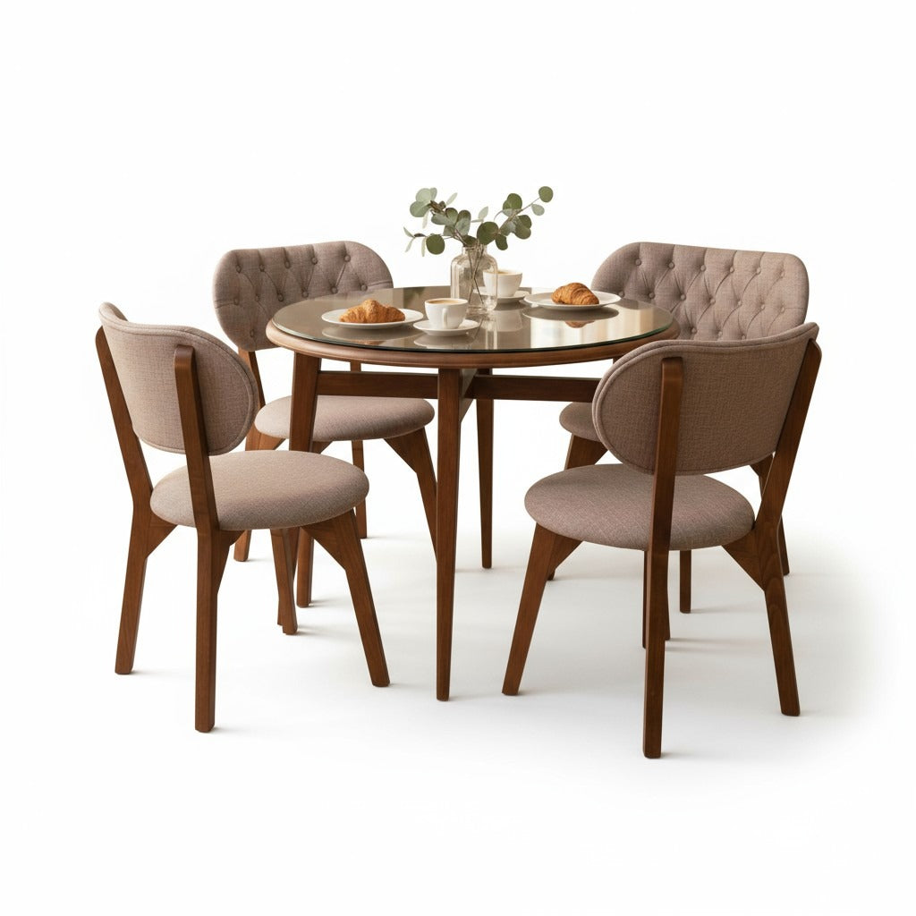 طقم سفرة مودرن– تربيزة دائرية مع 4 كراسي أنيقة