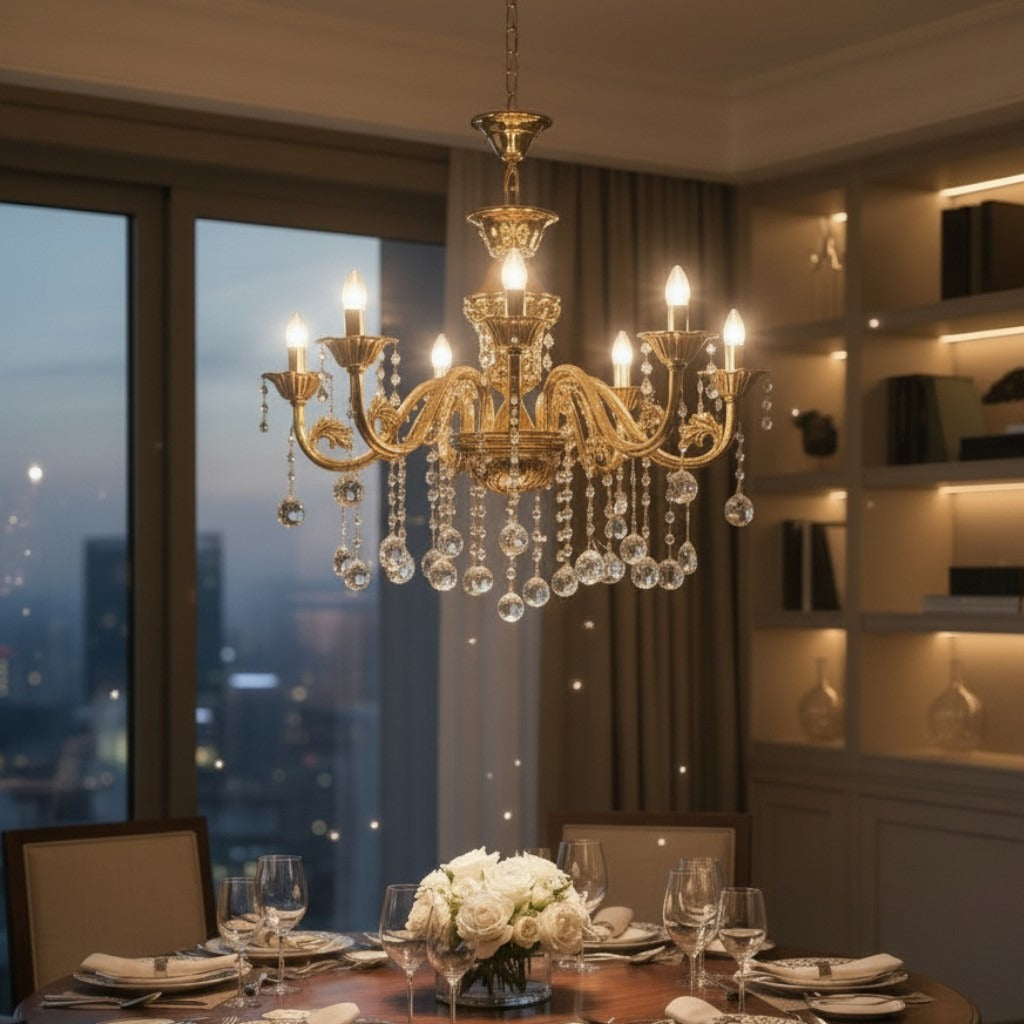 نجفة كلاسيك 6 ذراع مطلية نحاس كاسا باللون الذهبي