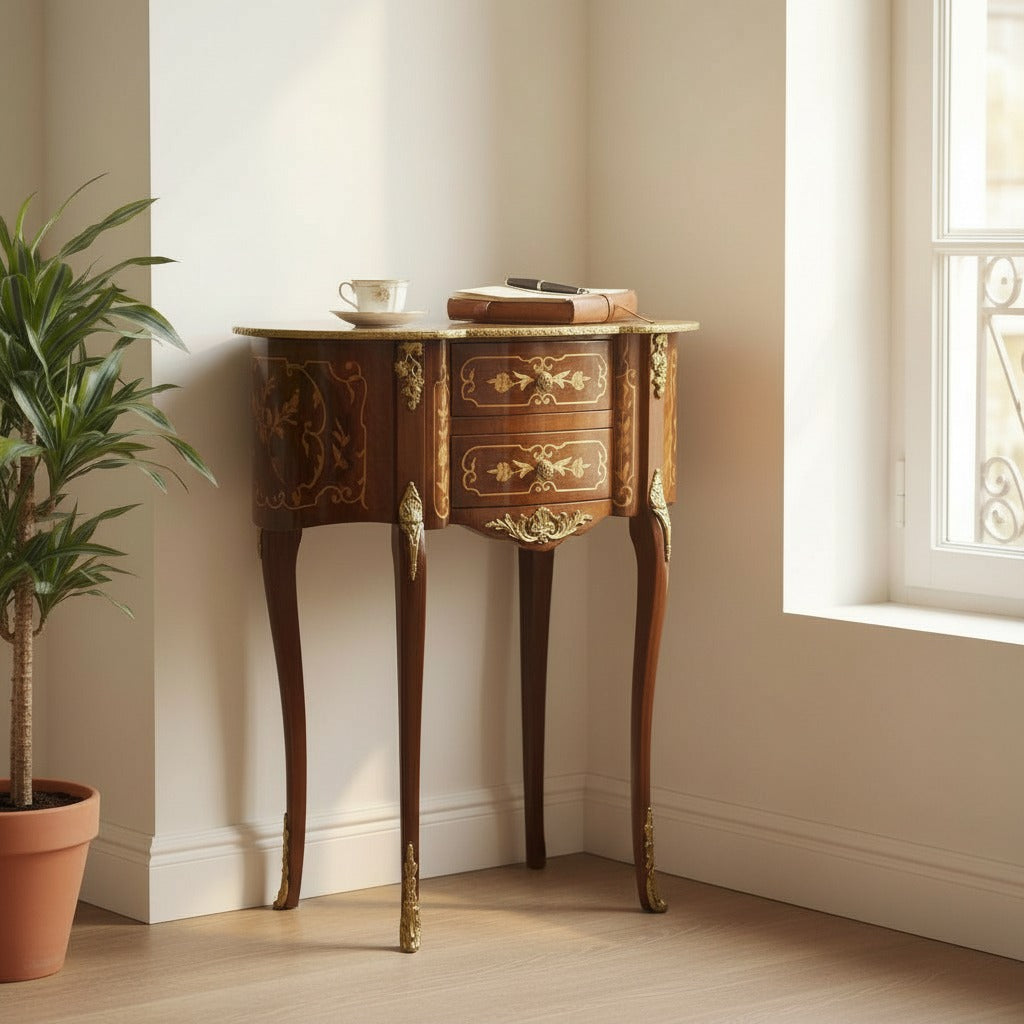 كومود كلاسيك بيضاوي بتطعيمات نحاس فاخرة