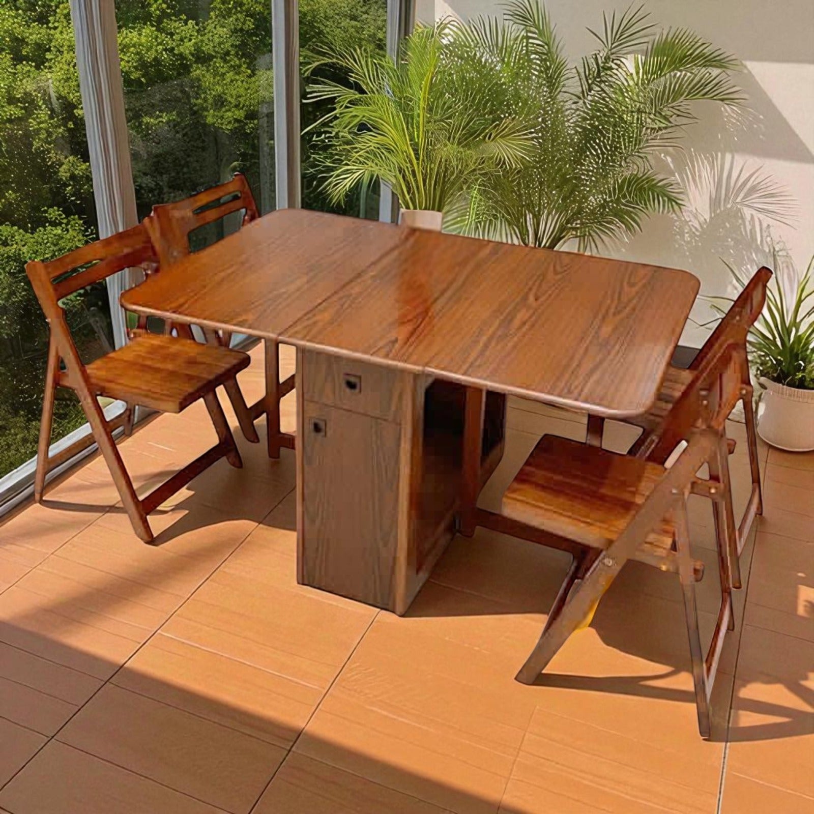 Foldable table set with 4 wooden chairs | Nabolia