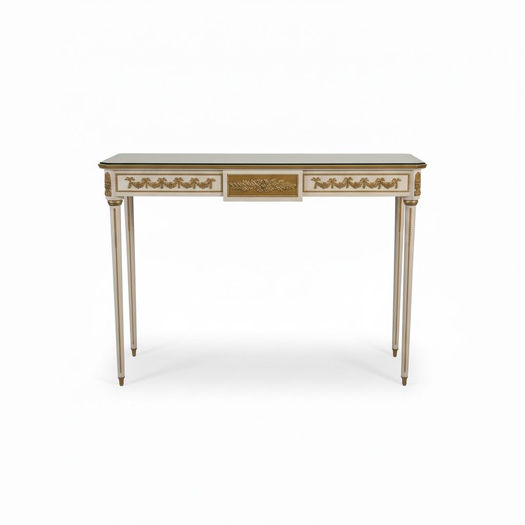 كونسول كلاسيك فاخر بلون أوف وايت و بتطعيمات نحاسية