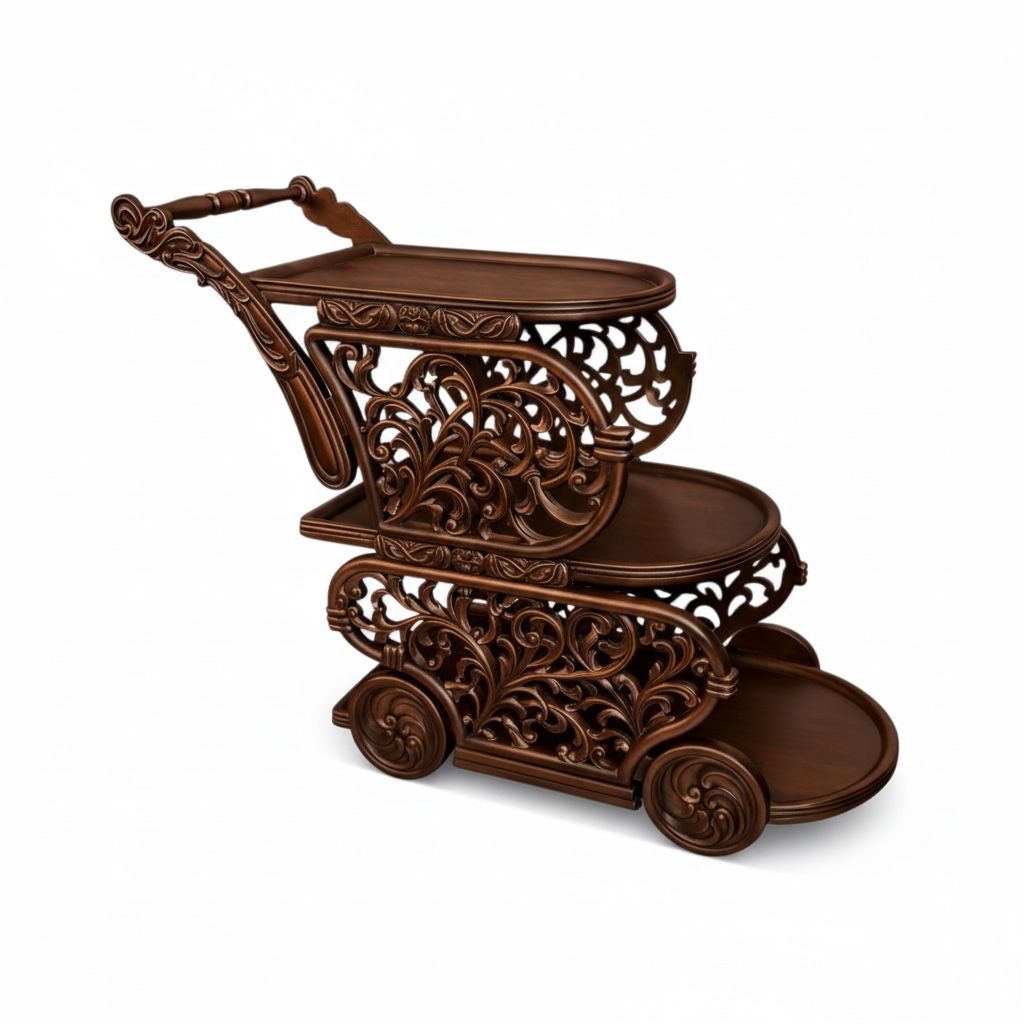 تروللي ضيافة محفور نيوكلاسيك – دهان بني