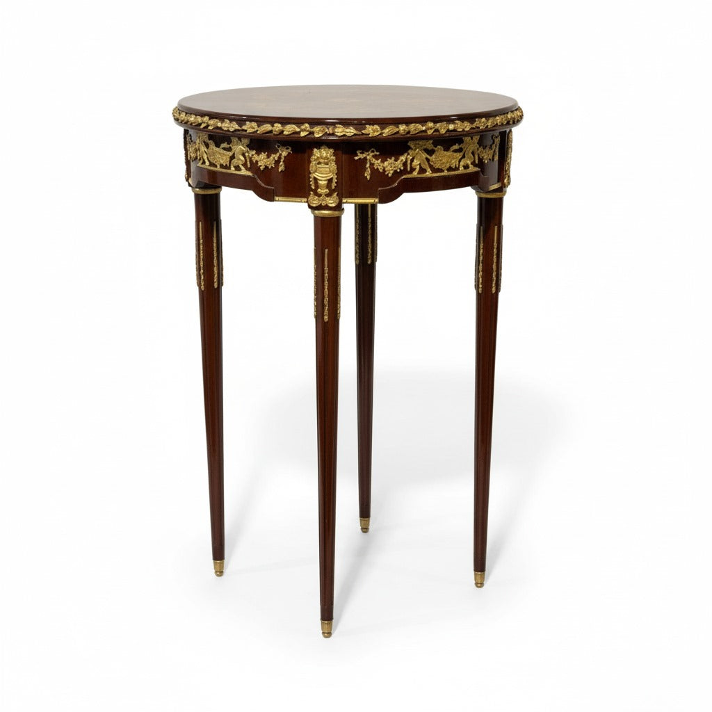 ترابيزة جانبية كلاسيك دائرية بتطعيم نحاس