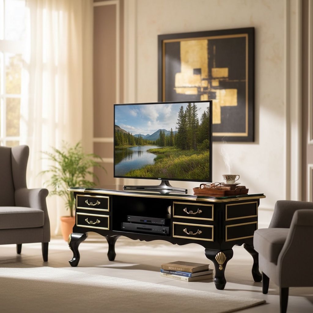 وحدة تلفزيون كلاسيك خشب طبيعي دهان أسود