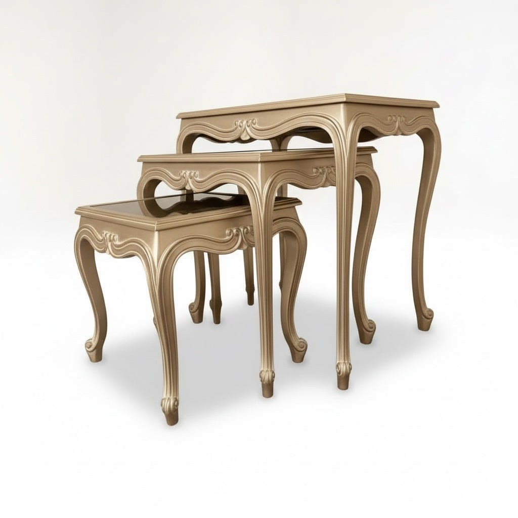 طقم ترابيزات متداخل شامبين بزجاج فاميه – 3 قطع - Nabolia