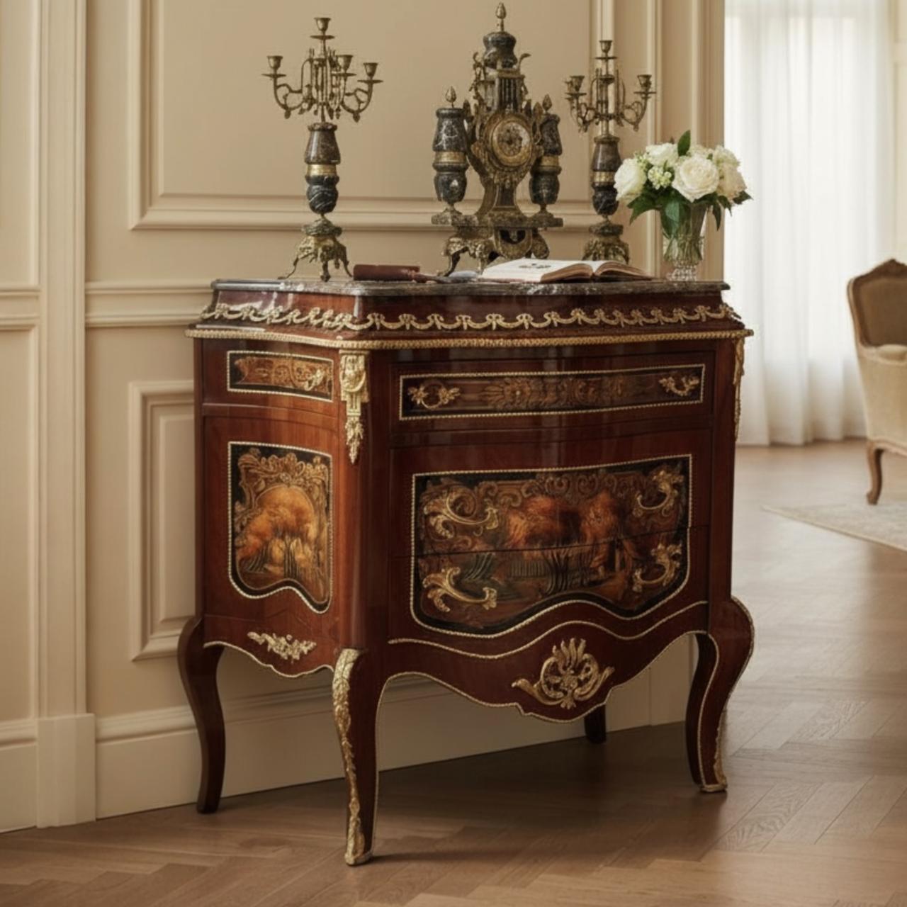 بايوه أنتيك فاخر مطعّم بالنحاس ومرسوم يدويًا