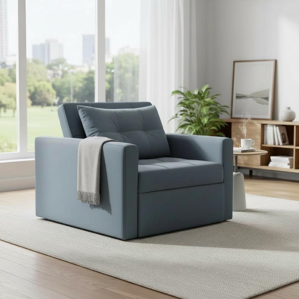 فوتيه كحلي سرير خشب زان روماني بآلية ميكانيزم عالية الجودة