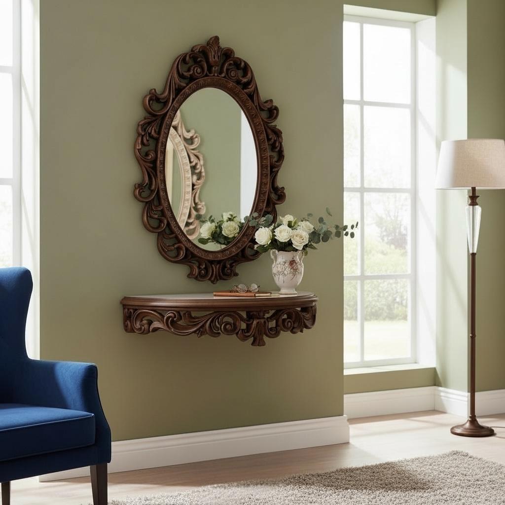 كونسول حائط كلاسيك مع برواز خشب محفور