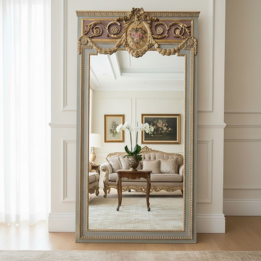 مرآة أرضية كلاسيك بإطار مزخرف