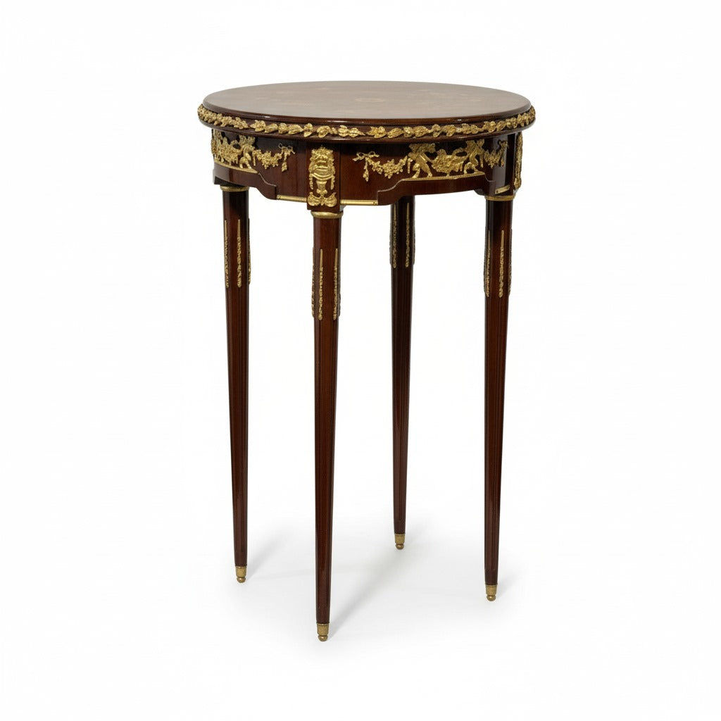 ترابيزة جانبية كلاسيك دائرية بتطعيم نحاس