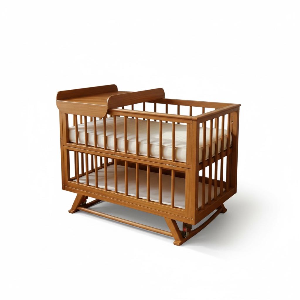 سرير أطفال خشبي بني بتصميم كلاسيك آمن