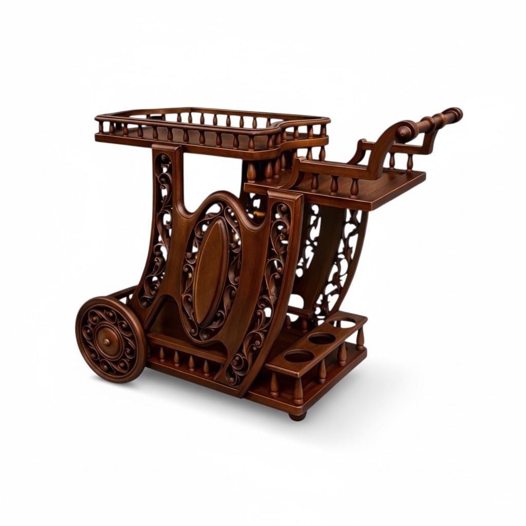 عربة شاي كلاسيك مطلية باللون البني