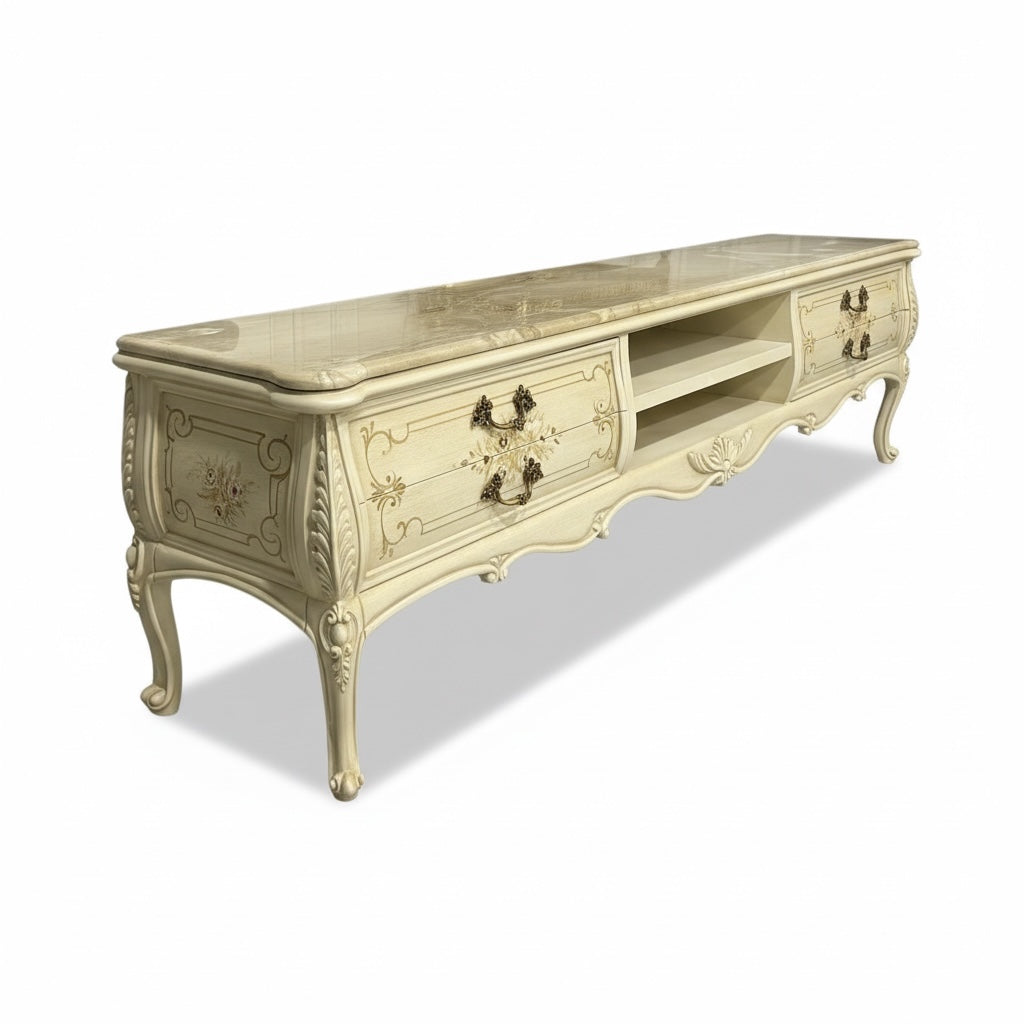 وحدة تلفزيون اوف وايت مع الرسم والرخام