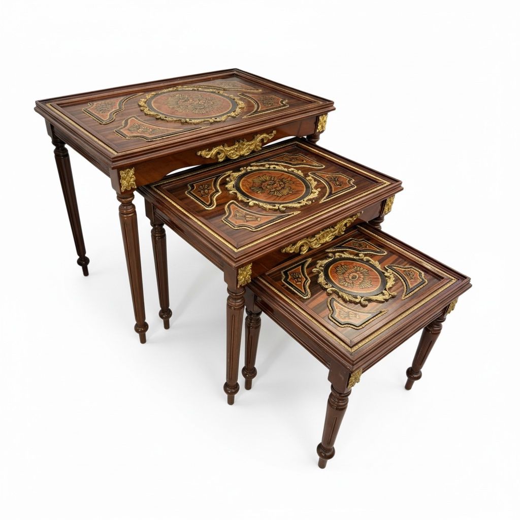 طقم ترابيزات جانبية كلاسيك متداخلة بزخارف فنية فاخرة