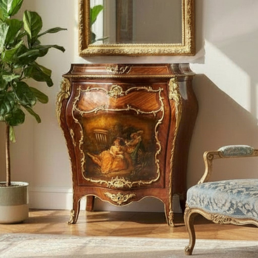 بايوه كلاسيك مطعم بالنحاس ومزين بلوحة فنية