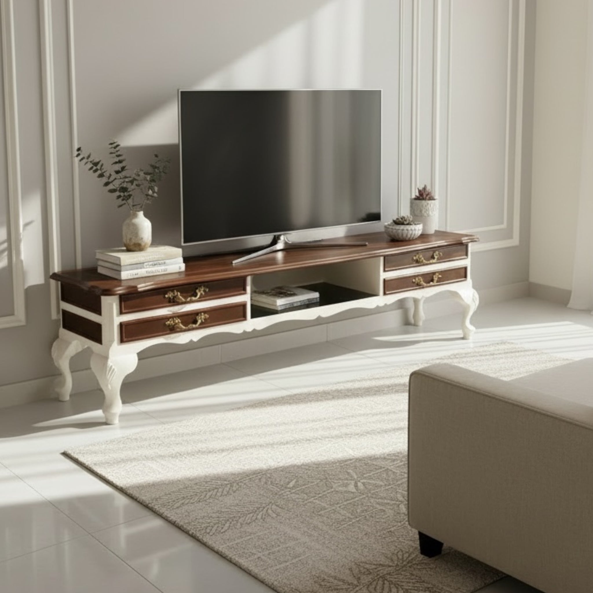 وحدة تلفزيون كلاسيك بني في ابيض - Nabolia