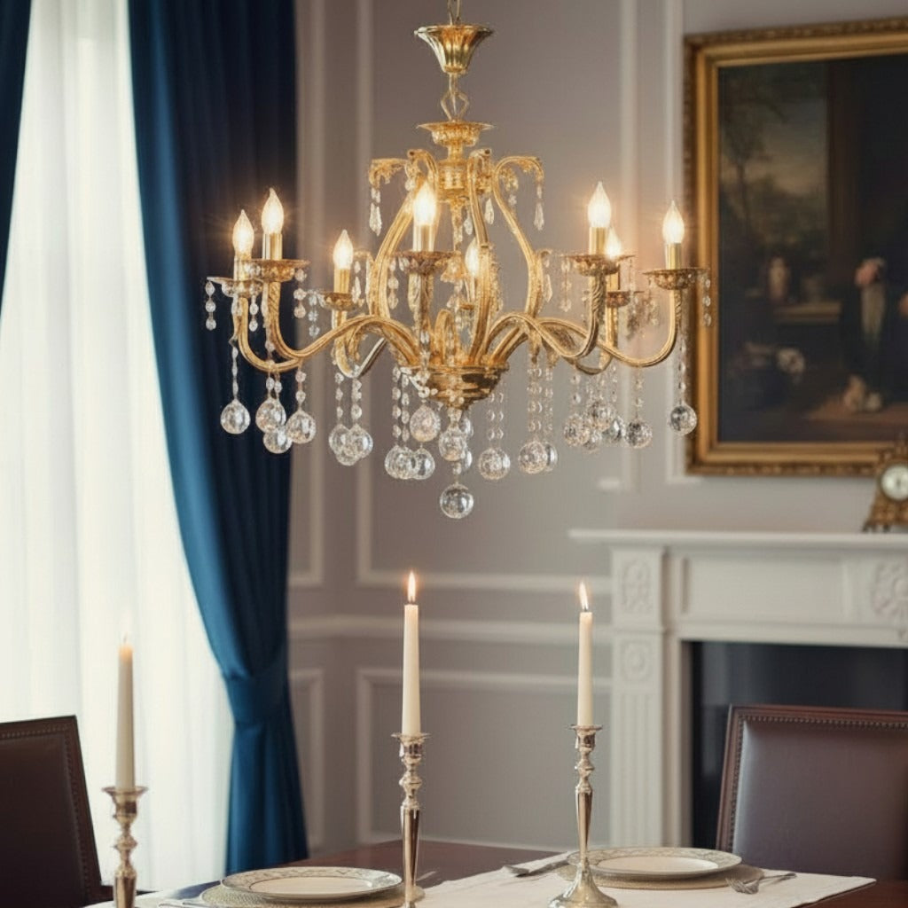 نجفة كلاسيك 8 ذراع سونامي معدن مطلي ذهبي