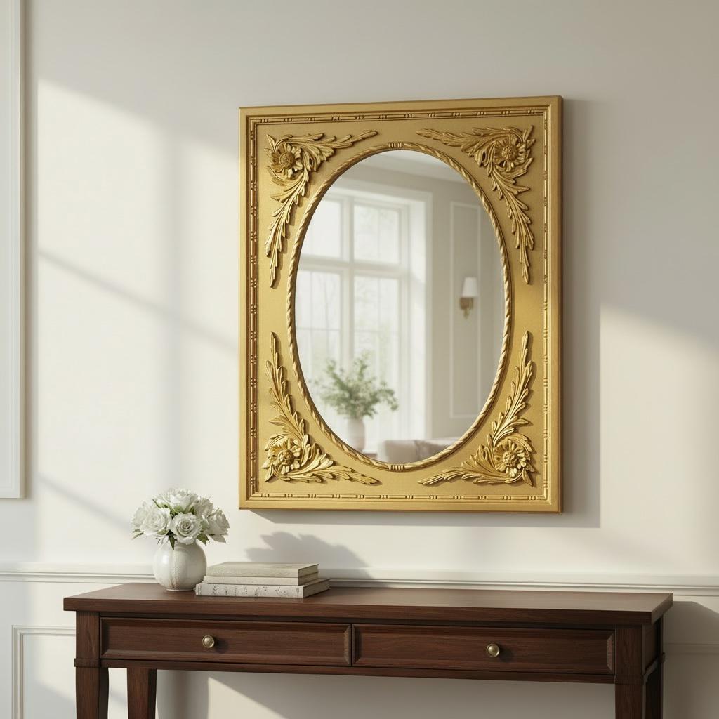 برواز مرايا كلاسيك بإطار ذهبي أنتيك من الخشب الطبيعي