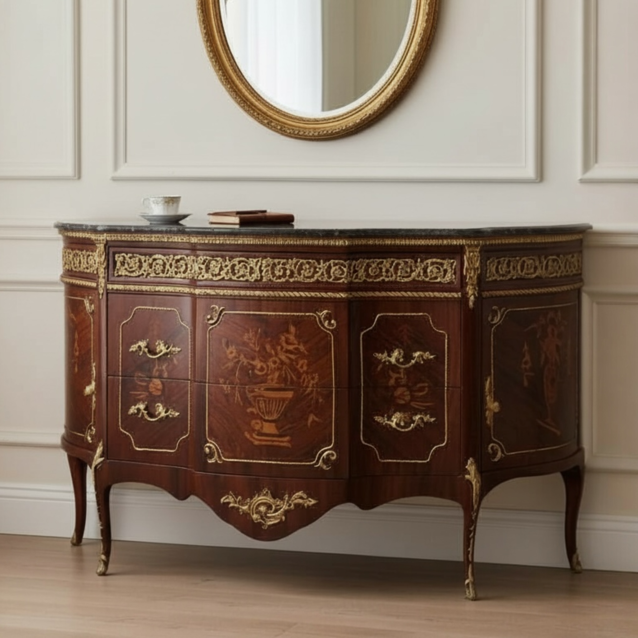 بايوه ٣ أدراج كبيرة و٢ ضلفة بتفاصيل مارتكليه ونحاس