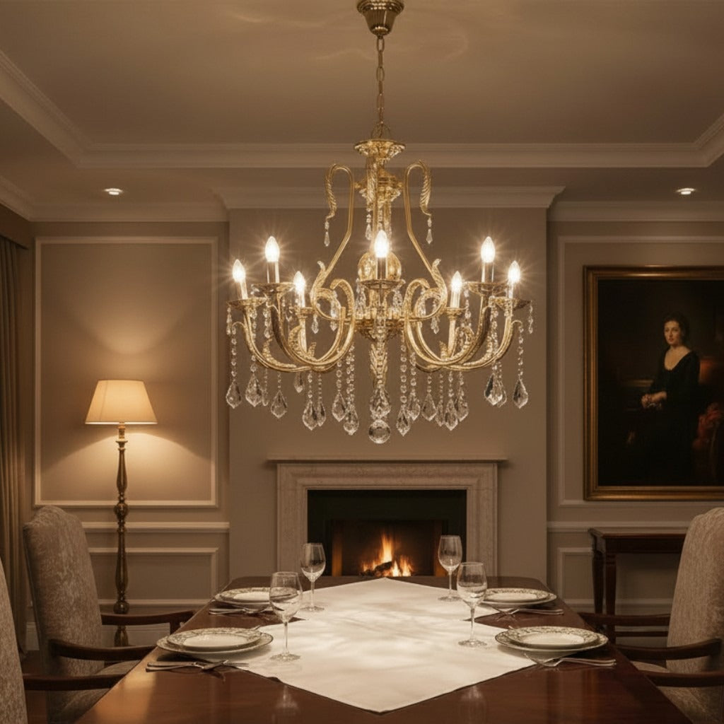 نجفة 8 ذراع حُلية معكوفة – ذهبي - Nabolia